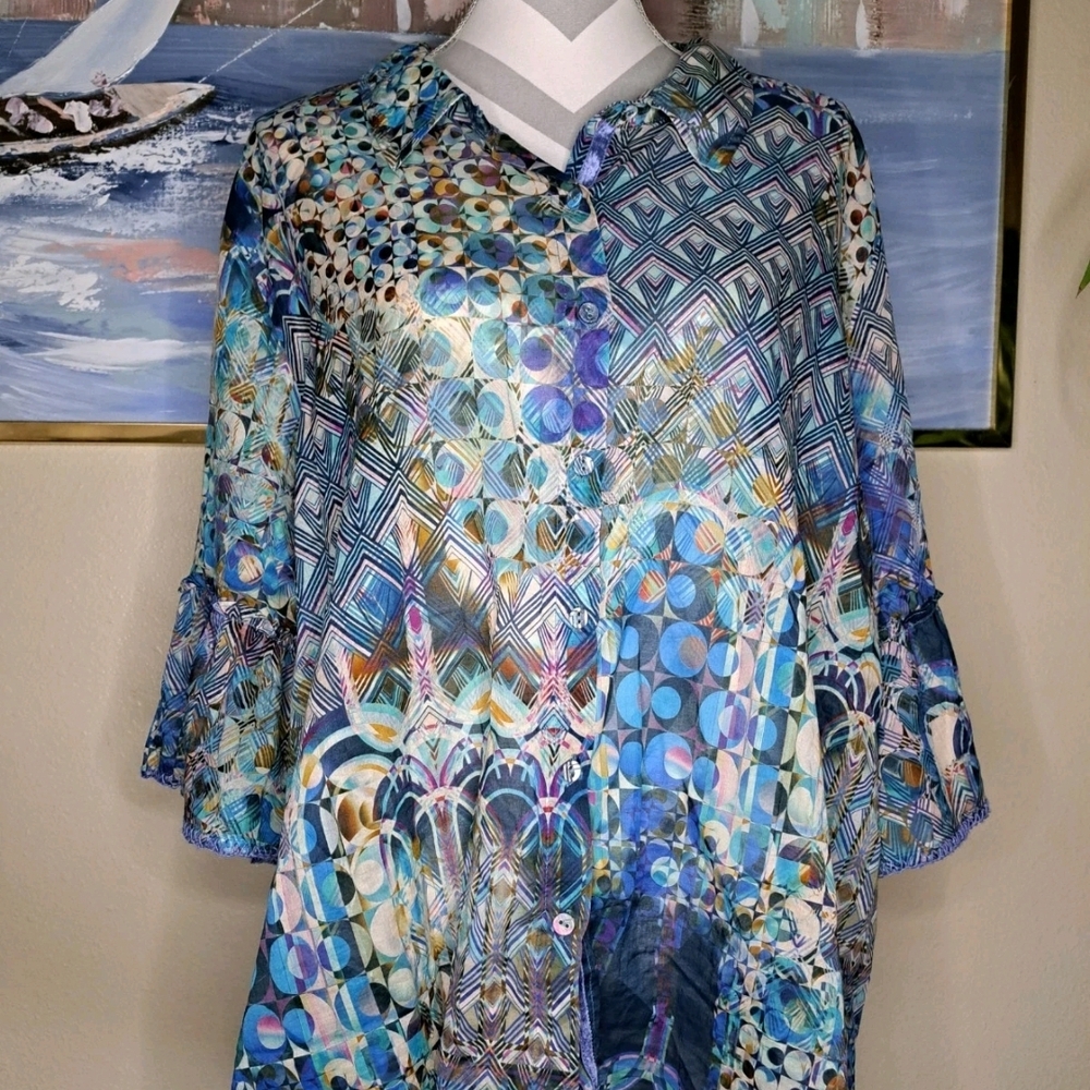Johnny Was Multicolor Abstract Blouse